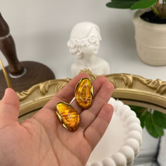 Anthropologie Vintage Amber Resin & Stainless Steel Earrings - Picture 7 of 7